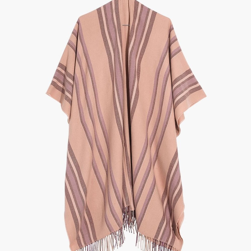 Madewell Placed Stripe Poncho Scarf / Shawl in Camel and Purple